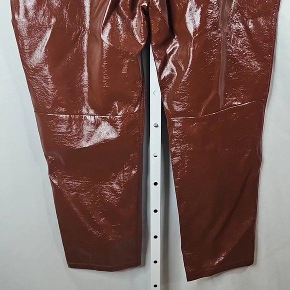 Abercrombie & Fitch Brown Vegan Leather 90's Straight High Rise Pants Size 35/20 - Picture 8 of 8